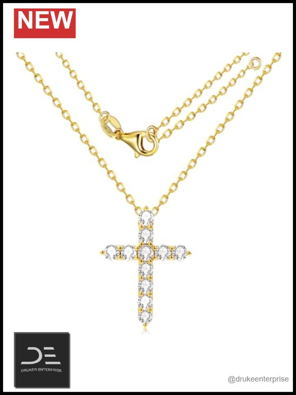 14K Gold Filled Cross Pendant Necklace with Cubic Zirconia Dainty Christian
